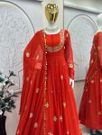 DESIGNER GEORGETTE EMBROIDERY SEQUENCE WORK GOWN WITH DUPATTA PARTY WEAR WHOLESALE PRICE ETHNIC GARMENT (5)