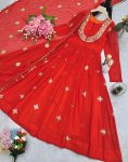 DESIGNER GEORGETTE EMBROIDERY SEQUENCE WORK GOWN WITH DUPATTA PARTY WEAR WHOLESALE PRICE ETHNIC GARMENT (5)