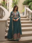 DESIGNER GEORGETTE EMBROIDERY SEQUENCE WORK TOP PALAZZO WITH DUPATTA TEAL