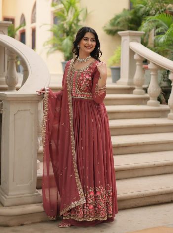 DESIGNER GEORGETTE EMBROIDERY SEQUENCE WORK TOP PALAZZO WITH DUPATTA  PEACH