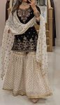 DESIGNER GEORGETTE EMBROIDERY SEQUENCE WORK TOP SHARARA WITH DUPATTA FESTIVE WEAR WHOLESALE PRICE ETHNIC GARMENT (4)