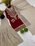 DESIGNER GEORGETTE EMBROIDERY SEQUENCE WORK TOP SHARARA WITH DUPATTA FESTIVE WEAR WHOLESALE PRICE ETHNIC GARMENT (2)
