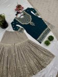 DESIGNER GEORGETTE EMBROIDERY SEQUENCE WORK TOP SHARARA WITH DUPATTA PARTY WEAR WHOLESALE PRICE ETHNIC GARMENT (9)