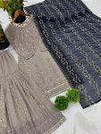 DESIGNER GEORGETTE EMBROIDERY SEQUENCE WORK WITH BEADS WORK TOP SHARARA WITH DUPATTA FESTIVE WEAR WHOLESALE PRICE ETHNIC GARMENT (4)