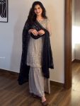 DESIGNER GEORGETTE EMBROIDERY SEQUENCE WORK WITH BEADS WORK TOP SHARARA WITH DUPATTA FESTIVE WEAR WHOLESALE PRICE ETHNIC GARMENT (4)