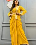 DESIGNER GEORGETTE EMBROIDERY WORK DHOTI STYLE DRAPE SKIRT BLOUSE WITH KOTI PARTY WEAR WHOLESALE PRICE ETHNIC GARMENT (9)
