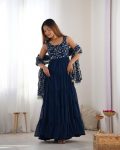 DESIGNER GEORGETTE LAYERED EMBROIDERY SEQUENCE WORK GOWN BOTTOM WITH DUPATTA PARTY WEAR WHOLESALE PRICE ETHNIC GARMENT (5)