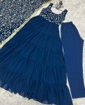 DESIGNER GEORGETTE LAYERED EMBROIDERY SEQUENCE WORK GOWN BOTTOM WITH DUPATTA PARTY WEAR WHOLESALE PRICE ETHNIC GARMENT (5)