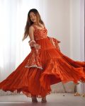 DESIGNER GEORGETTE LAYERED EMBROIDERY SEQUENCE WORK GOWN BOTTOM WITH DUPATTA PARTY WEAR WHOLESALE PRICE ETHNIC GARMENT (24)