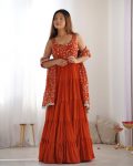 DESIGNER GEORGETTE LAYERED EMBROIDERY SEQUENCE WORK GOWN BOTTOM WITH DUPATTA PARTY WEAR WHOLESALE PRICE ETHNIC GARMENT (24)