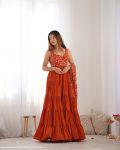 DESIGNER GEORGETTE LAYERED EMBROIDERY SEQUENCE WORK GOWN BOTTOM WITH DUPATTA PARTY WEAR WHOLESALE PRICE ETHNIC GARMENT (24)
