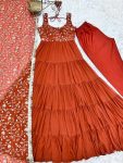 DESIGNER GEORGETTE LAYERED EMBROIDERY SEQUENCE WORK GOWN BOTTOM WITH DUPATTA PARTY WEAR WHOLESALE PRICE ETHNIC GARMENT (24)