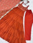 DESIGNER GEORGETTE LAYERED EMBROIDERY SEQUENCE WORK GOWN BOTTOM WITH DUPATTA PARTY WEAR WHOLESALE PRICE ETHNIC GARMENT (24)