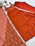 DESIGNER GEORGETTE LAYERED EMBROIDERY SEQUENCE WORK GOWN BOTTOM WITH DUPATTA PARTY WEAR WHOLESALE PRICE ETHNIC GARMENT (24)
