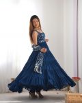 DESIGNER GEORGETTE LAYERED EMBROIDERY SEQUENCE WORK GOWN BOTTOM WITH DUPATTA PARTY WEAR WHOLESALE PRICE ETHNIC GARMENT (5)