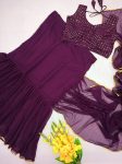 DESIGNER GEORGETTE PLAIN RUFFLE WORK LEHENGA SAREE ATTACHED DUPATTA WITH SEQUENCE WORK STITCHED BLOUSE PARTY WEAR WHOLESALE PRICE ETHNIC GARMENT (4)
