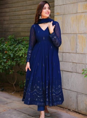 DESIGNER GEORGETTE THREAD WITH SEQUENCE WORK GOWN BOTTOM WITH DUPATTA BLUE