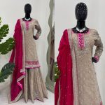DESIGNER GEORGETTE THREAD WITH SEQUENCE WORK TOP SHARARA WITH DUPATTA FESTIVE WEAR WHOLESALE PRICE ETHNIC GARMENT (17)