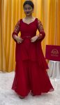 DESIGNER GEORGETTE ZARI THREAD WORK ON SLEEEVE TOP PALAZZO WITH DUPATTA PARTY WEAR WHOLESALE PRICE ETHNIC GARMENT (5)