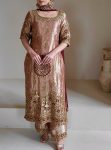 DESIGNER JIMMY CHOO SILK EMBROIDERY AND SEQUENCE  WITH  RIVETED MOTI WORK TOP PALAZZO WITH DUPATTA  PEACH