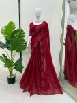 DESIGNER JIMMY CHOO SILK EMBROIDERY WORK SAREE WITH UNSTITCHED BLOUSE PARTY WEAR WHOLESALE PRICE ETHNIC GARMENT (4)