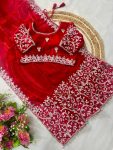 DESIGNER JIMMY CHOO SILK MULTI THREAD EMBROIDERY CODING SEQUENCE WORK SAREE WITH UNSTITCHED BLOUSE PARTY WEAR WHOLESALE PRICE ETHNIC GARMENT (3)