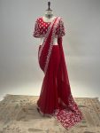 DESIGNER JIMMY CHOO SILK MULTI THREAD EMBROIDERY CODING SEQUENCE WORK SAREE WITH UNSTITCHED BLOUSE PARTY WEAR WHOLESALE PRICE ETHNIC GARMENT (3)