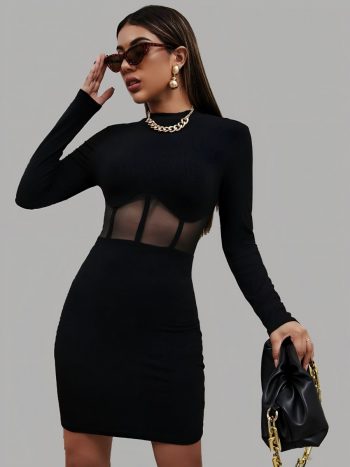 DESIGNER LYCRA BLEND PARTY WEAR BODYCON DRESS  BLACK