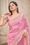 DESIGNER ORGANZA LUCKNOWI COTTON MULTI THREAD WORK WITH COTTON GPO LACE WORK SAREE WITH UNSTITHED BLOUSE PARTY WEAR WHOLESALE PRICE ETHNIC GARMENT (9)