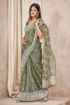 DESIGNER ORGANZA LUCKNOWI COTTON MULTI THREAD WORK WITH COTTON GPO LACE WORK SAREE WITH UNSTITHED BLOUSE PARTY WEAR WHOLESALE PRICE ETHNIC GARMENT (4)