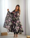 DESIGNER ORGANZA PRINTED EMBBROIDERY SEQUENCE WORK GOWN BOTTOM WIH DUPATTA FESTIVE WEAR WHOLESALE PRICE ETHNIC GARMENT(18)