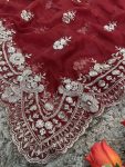 DESIGNER ORGANZA SILVER ZARI EMBROIDERY WORK WITH FULL BODY BUTTI AND HANDMADE SEQUENCE CUT DANA BORDER WORK SAREE WITH UNSTITCHED BLOUSE PARTY WEAR WHOLESALE PRICE ETHNIC GARME (10)