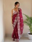 DESIGNER ORGANZA SILVER ZARI EMBROIDERY WORK WITH FULL BODY BUTTI AND HANDMADE SEQUENCE CUT DANA BORDER WORK SAREE WITH UNSTITCHED BLOUSE PARTY WEAR WHOLESALE PRICE ETHNIC GARME (10)