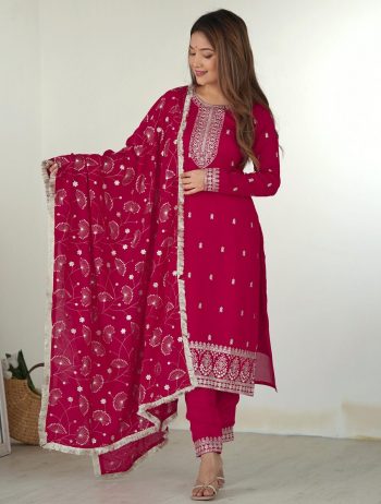 DESIGNER RANGOLI SILK EMBROIDERY SEQUENCE AND JARI WORK  TOP BOTTOM WITH DUPATTA RANI