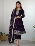 DESIGNER RANGOLI SILK EMBROIDERY SEQUENCE AND JARI WORK  TOP BOTTOM WITH DUPATTA PURPLE