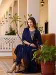 DESIGNER RAYON SLUB SEQUENCE CODING EMBROIDERY WORK TOP BOTTOM WITH DUPATTA NAVY BLUE