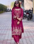 DESIGNER ROMAN SHIMMER SILK EMBROIDERY SEQUENCE WITH PEARL MOTI  AND FANCY LACE WORK TOP BOTTOM WITH DUPATTA RANI