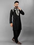 DESIGNER SATIN SILK EMBROIDERY WORK MEN’S KURTA WITH PATHANI PAYJAMA PARTY WEAR WHOLESALE PRICE ETHNIC GARMENT (4)
