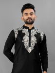 DESIGNER SATIN SILK EMBROIDERY WORK MEN’S KURTA WITH PATHANI PAYJAMA PARTY WEAR WHOLESALE PRICE ETHNIC GARMENT (4)