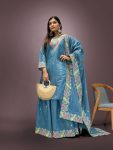 DESIGNER SHIMMER SILK EMBROIDERY SEQUENCE WORK TOP PALAZZO WITH DUPATTA PARTY WEAR WHOLESALE PRICE ETHNIC GARMENT (5)