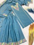 DESIGNER SHIMMER SILK EMBROIDERY SEQUENCE WORK TOP PALAZZO WITH DUPATTA PARTY WEAR WHOLESALE PRICE ETHNIC GARMENT (5)