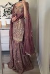 DESIGNER SHIMMER SILK EMBROIDERY SEQUENCE WORK TOP SHARARA WITH DUPATTA PARTY WEAR WHOLESALE PRICE ETHNIC GARMENT (4)