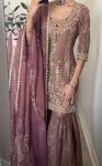 DESIGNER SHIMMER SILK EMBROIDERY SEQUENCE WORK TOP SHARARA WITH DUPATTA PARTY WEAR WHOLESALE PRICE ETHNIC GARMENT (4)