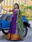 DESIGNER SILK JACQUARD WEAVING AND EMBROIDERED WORK GOWN WITH DUPATTA FESTIVE WEAR WHOLESALE PRICE ETHNIC GARMENT (1)