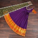 DESIGNER SILK JACQUARD WEAVING AND EMBROIDERED WORK GOWN WITH DUPATTA FESTIVE WEAR WHOLESALE PRICE ETHNIC GARMENT (1)
