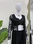 DESIGNER SOFT BUTTERFLY NET THREAD SEUENCE WORK SHARARA SHRUG WITH UNSTITCHED BLOUSE PARTY WEAR WHOLESALE PRICE ETHNIC GARMENT (1)