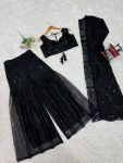 DESIGNER SOFT BUTTERFLY NET THREAD SEUENCE WORK SHARARA SHRUG WITH UNSTITCHED BLOUSE PARTY WEAR WHOLESALE PRICE ETHNIC GARMENT (1)
