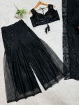 DESIGNER SOFT BUTTERFLY NET THREAD SEUENCE WORK SHARARA SHRUG WITH UNSTITCHED BLOUSE PARTY WEAR WHOLESALE PRICE ETHNIC GARMENT (1)