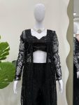DESIGNER SOFT BUTTERFLY NET THREAD SEUENCE WORK SHARARA SHRUG WITH UNSTITCHED BLOUSE PARTY WEAR WHOLESALE PRICE ETHNIC GARMENT (1)