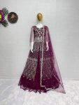 DESIGNER SOFT NET EMBROIDERY SEQUENCE WORK TOP LEHENGA WITH DUPATTA WEDDING WEAR WHOLESALE PRICE ETHNIC GARMENT (3)